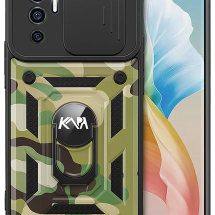 Tank Back Cover for Vivo V23E , Inbuilt Ring + Slider Shockproof Lens Protection Case (Green)