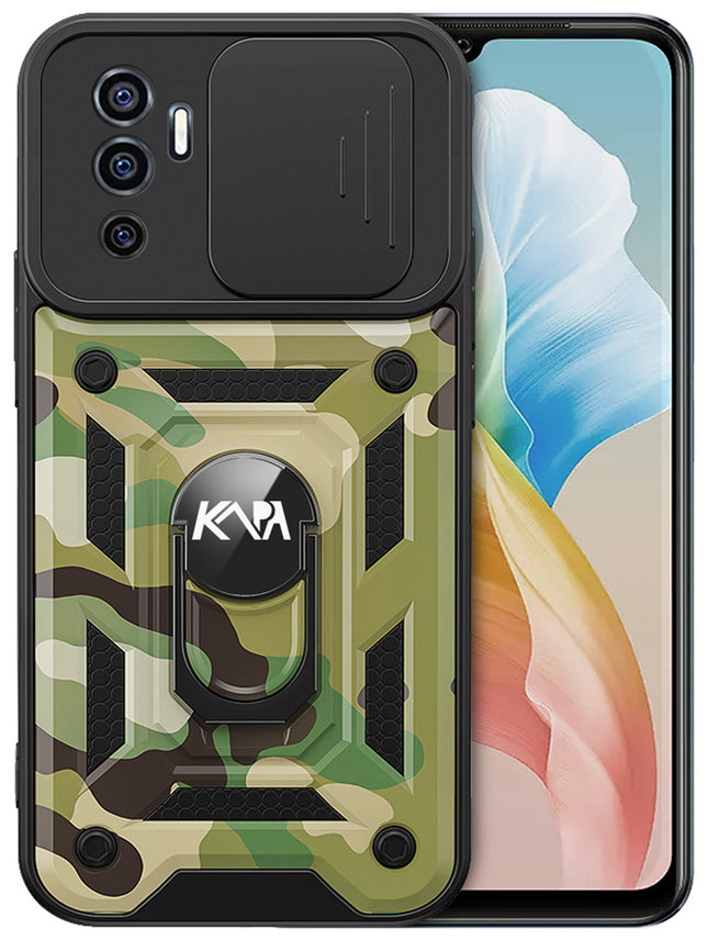 Tank Back Cover for Vivo V23E , Inbuilt Ring + Slider Shockproof Lens Protection Case (Green)