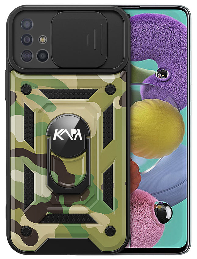 Tank Back Cover for Samsung Galaxy A51 , Inbuilt Ring & Slider [Military Grade Protection] Shockproof Lens Protection Case (Green)