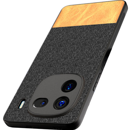Mobizang Soft Fabric & Leather Hybrid Protective Back Cover for Iqoo 12 (5G) | Shockproof Slim Hard Anti Slip Back Case (Black , Brown)