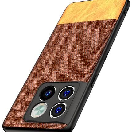 Mobizang Soft Fabric & Leather Hybrid Protective Case Cover for OnePlus 10T (Brown)