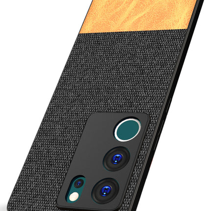 Mobizang Soft Fabric & Leather Hybrid Protective Back Cover for Vivo V29 (5G) / Vivo V29 Pro (5G) | Shockproof Slim Hard Anti Slip Back Case (Black::Brown)