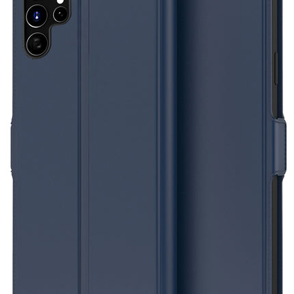 Noble Slim Flip Cover for Samsung Galaxy S22 Ultra , Magnetic and Card Holder Stand Leather Flip Wallet Case (Blue)