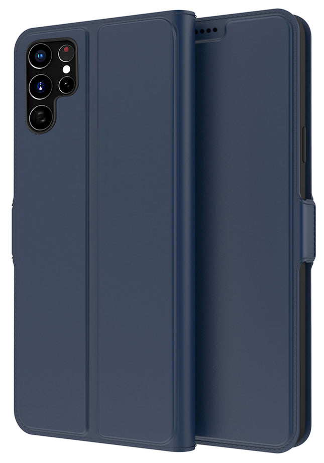 Noble Slim Flip Cover for Samsung Galaxy S22 Ultra , Magnetic and Card Holder Stand Leather Flip Wallet Case (Blue)