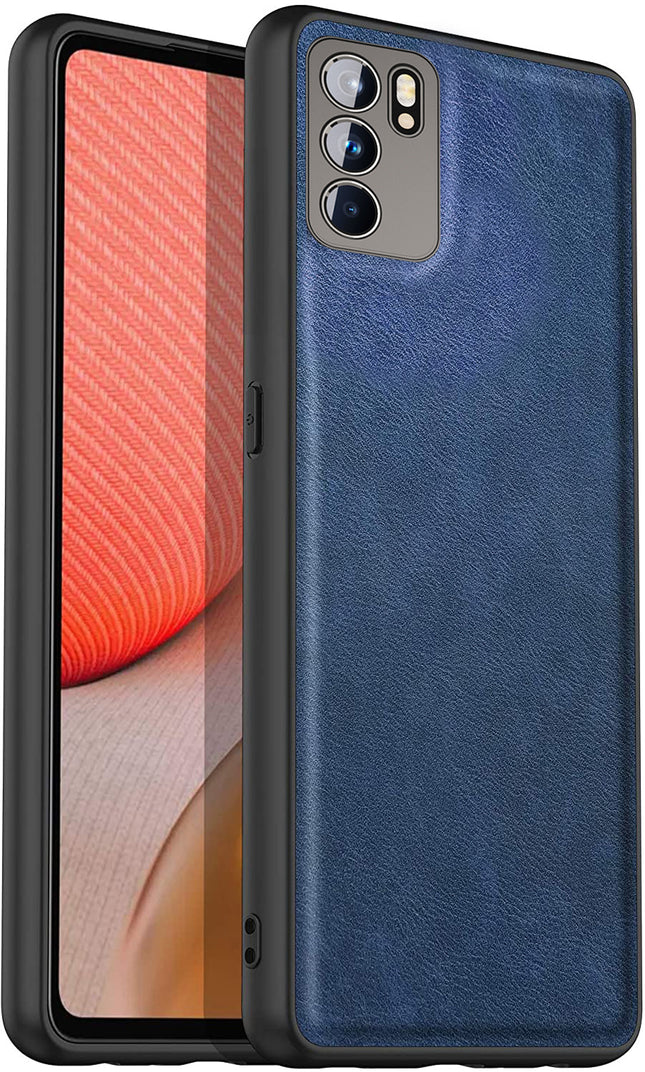 Tux Back Case For Oppo Reno 6 (5G) , Slim Leather Case with Soft Edge Shockproof Back Cover (Blue)