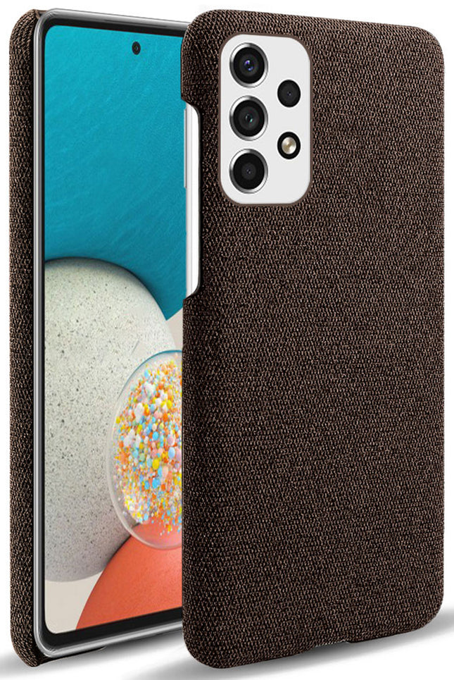 Mobizang Woven Soft Fabric Case for Samsung Galaxy A73 (5G) Back Cover, Shock Protection Slim Hard Anti Slip Back Cover (Brown)