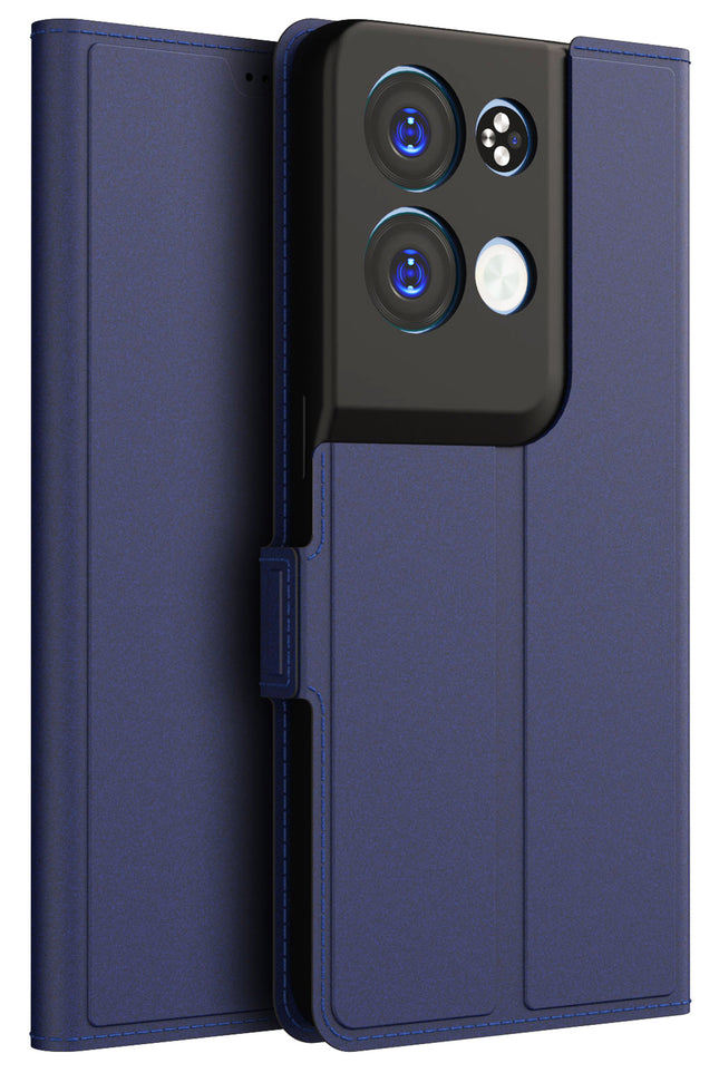 Mobizang Noble Slim Magnetic Leather Flip Case Cover for Oppo Reno 8 PRO ( 5G) ,Card Holder Stand Leather Flip Wallet Case (Blue)