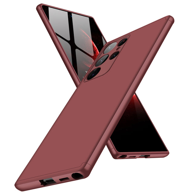 Double Dip Full 360 Protection Back Case Cover for Samsung Galaxy S22 Ultra (Burgundy)