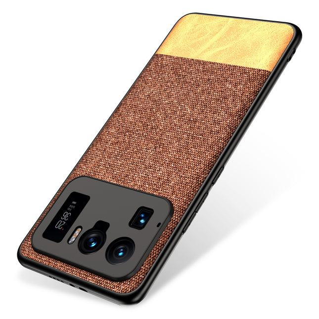 Soft Fabric & Leather Hybrid for Xiaomi Mi 11 Ultra  Back Cover, Shockproof Protection Slim Hard Back Case (Brown)
