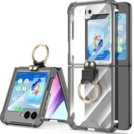 Mobizang Clear Airbag Ring Back Case for Samsung Galaxy Flip5 / Z Flip 5 ,Transparent Shockproof Slim Hard Protective Cover (Black)
