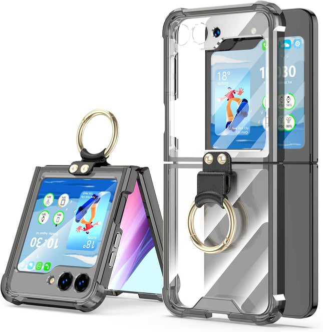Mobizang Clear Airbag Ring Back Case for Samsung Galaxy Flip5 / Z Flip 5 ,Transparent Shockproof Slim Hard Protective Cover (Black)