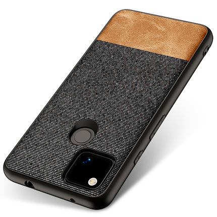 Soft Fabric & Leather Hybrid Protective Case Cover for Google Pixel 4A (Black,Brown)