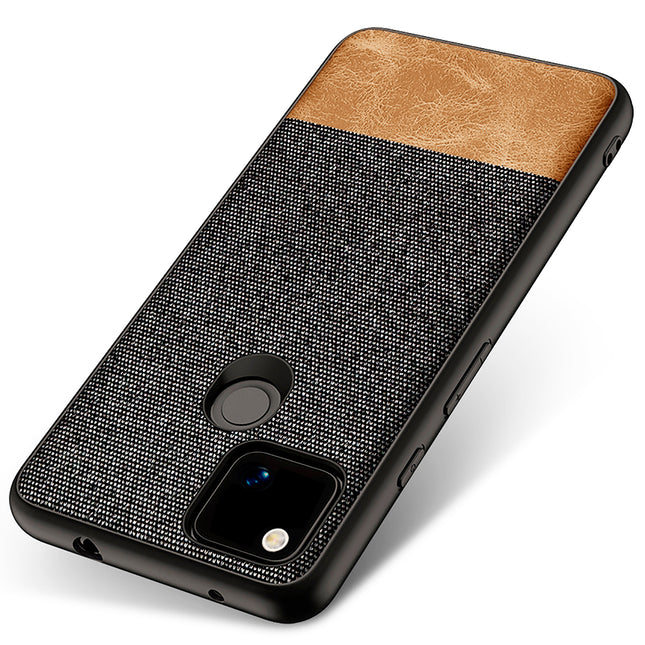 Soft Fabric & Leather Hybrid Protective Case Cover for Google Pixel 4A (Black,Brown)