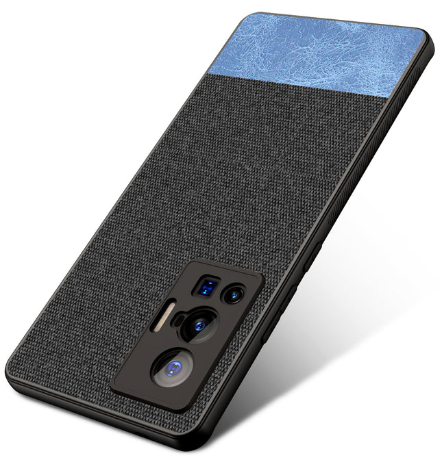 Soft Fabric & Leather Hybrid Protective Case Cover for Vivo X70 PRO (Black,Blue)