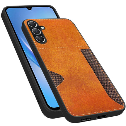 Mobizang Razor Wallet Back Case for Samsung Galaxy A34 (5G) | Slim PU Leather & Fabric Cover with Inbuilt Card Pocket (Brown)