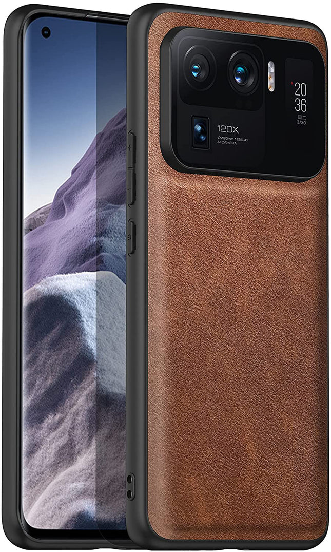 Tux Back Case for Xiaomi Mi 11 Ultra , Slim Leather Case with Soft Edge Shockproof Back Cover (Brown)