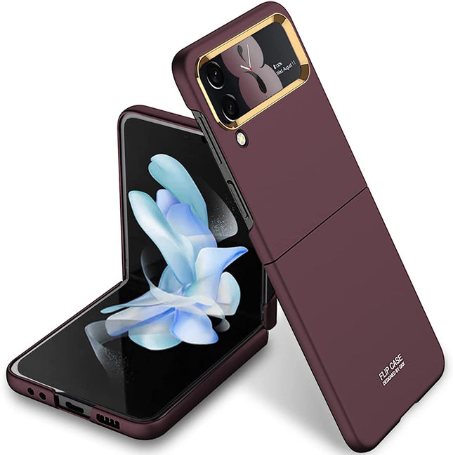 Mobizang Ultra Thin Back Case for Samsung Galaxy Z Flip4, Inbuilt Camera Protecting Ring Back Cover, Burgundy