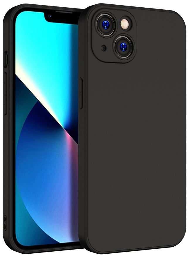 Matte Lens Protective Back Cover for Apple iPhone 13 (6.1) , Slim Silicone with Soft Lining Shockproof Flexible Full Body Bumper Case (Black)