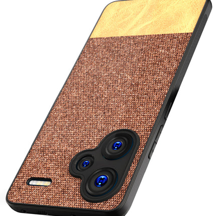 Mobizang Soft Fabric & Leather Hybrid Protective Back Cover for Redmi Note 13 PRO PLUS | Shockproof Slim Hard Anti Slip Back Case (Brown)