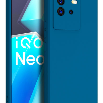 Mobizang Matte Lens Protective Shockproof Flexible Back Cover for IQOO Neo 6 (5G) ,Slim Silicone with Soft Lining Shockproof Flexible Full Body Bumper Case (Blue)