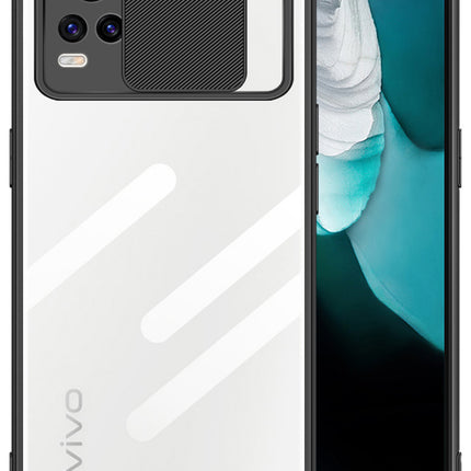 Slider Back Cover for Vivo V20 Pro , [Military Grade Protection] Shockproof Slim Clear Camera Shield Bumper Back Case (Black)