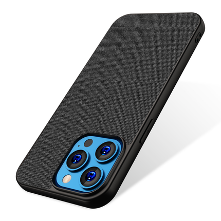 Soft Fabric Hybrid Protective Back Case Cover for Apple iPhone 13 Pro (Black)