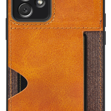 Mobizang Razor Wallet Back Case for Samsung Galaxy A53 (5G) | Slim PU Leather & Fabric Cover with Inbuilt Card Pocket (Brown)