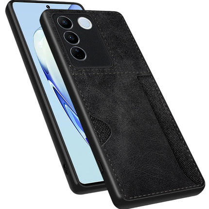 Mobizang Razor Wallet Back Case for Vivo V27 (5G) / Vivo V27 PRO (5G) | Slim PU Leather & Fabric Cover with Inbuilt Card Pocket (Black)