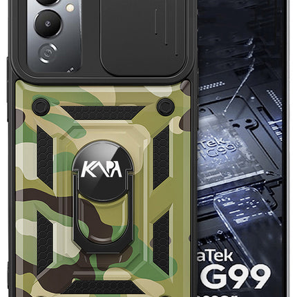 Mobizang Tank Back Cover for Tecno Pova 4 Pro | Inbuilt Ring + Slider Shockproof Lens Protection Case (Green)