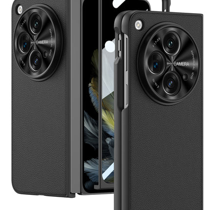 Mobizang Thin Protective Leather Cover for OnePlus Open | Shockproof Case with Inbuilt Screen Tempered Glass , Black