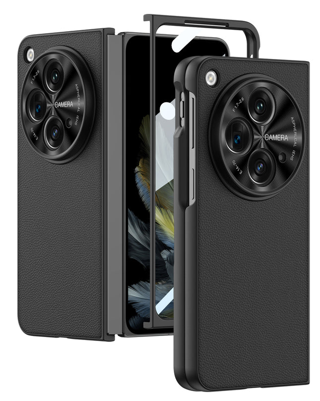 Mobizang Thin Protective Leather Cover for OnePlus Open | Shockproof Case with Inbuilt Screen Tempered Glass , Black