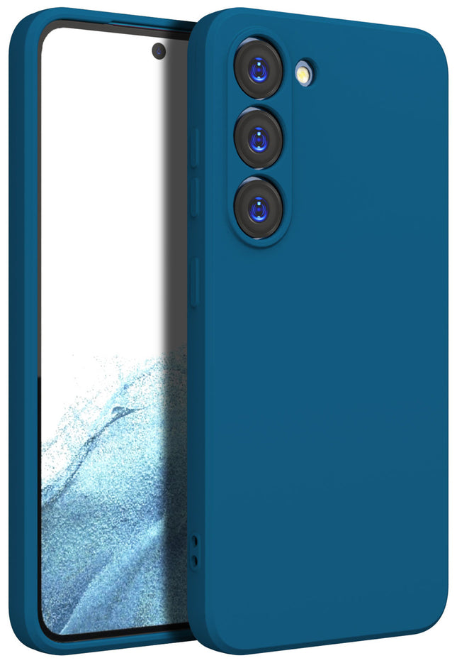 Mobizang Matte Protective Lens Flexible Back Cover for Samsung Galaxy S23 , Slim Silicone with Soft Lining Shockproof Full Body Bumper Case (Blue)