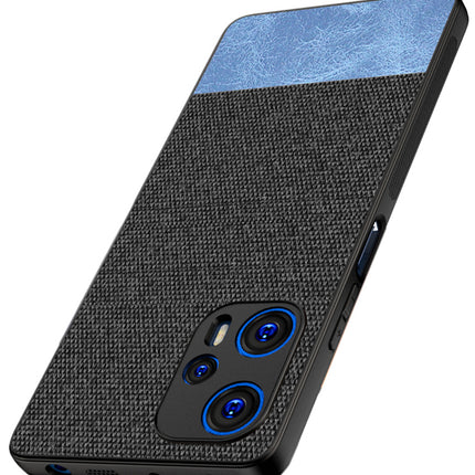 Mobizang Soft Fabric & Leather Hybrid Protective Back Cover for Poco F5 | Shockproof Slim Hard Anti Slip Back Case (Black::Blue)