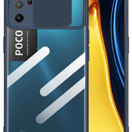 Slider Back Cover for Poco M3 PRO, [Military Grade Protection] Shockproof Slim Clear Camera Shield Bumper Back Case (Blue)
