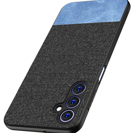 Mobizang Soft Fabric & Leather Hybrid Protective Case Cover for Samsung Galaxy F34 (5G) / M34 (5G) | Shockproof Slim Hard Anti Slip Back Case (Black,Blue)