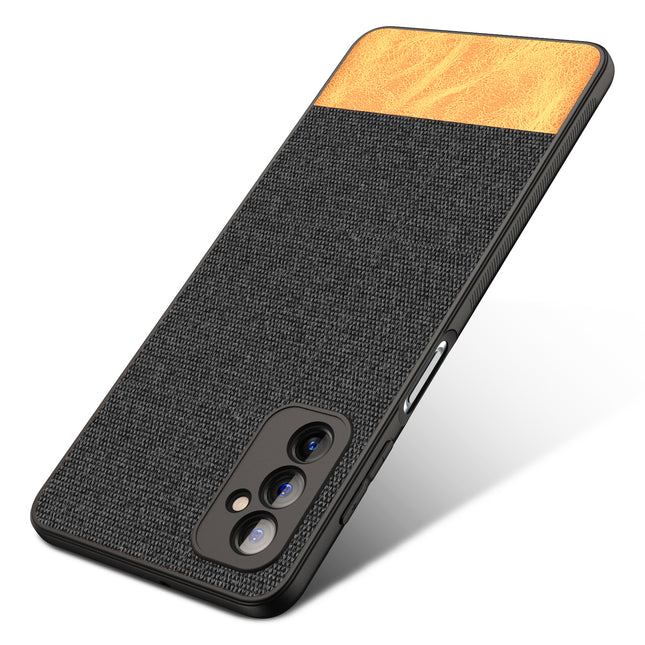 Soft Fabric & Leather Hybrid Protective Case Cover for Samsung Galaxy M52 (5G) (Black,Brown)