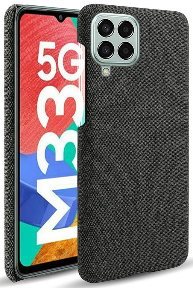 Mobizang Woven Soft Fabric Case for Samsung Galaxy M33 (5G) Back Cover, Shock Protection Slim Hard Anti Slip Back Cover (Black)