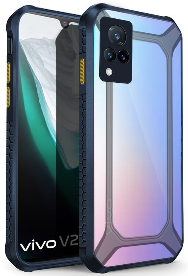 Unicorn for Vivo V21 (5G) Clear Back Case, [Military Grade Protection] Shock Proof Slim Hybrid Bumper Cover (Blue)