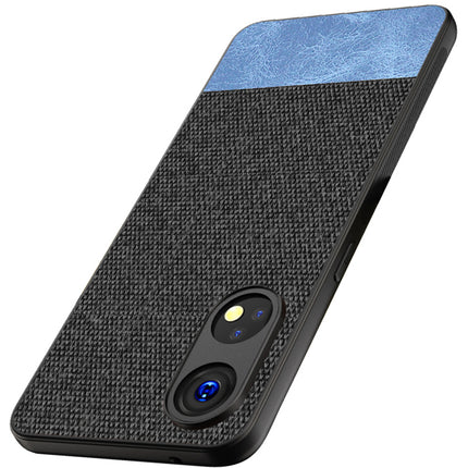 Mobizang Soft Fabric & Leather Hybrid for Oppo Reno 8T (5G) Back Cover | Shockproof Hybrid Slim Hard Anti Slip Back Case (Black, Blue)
