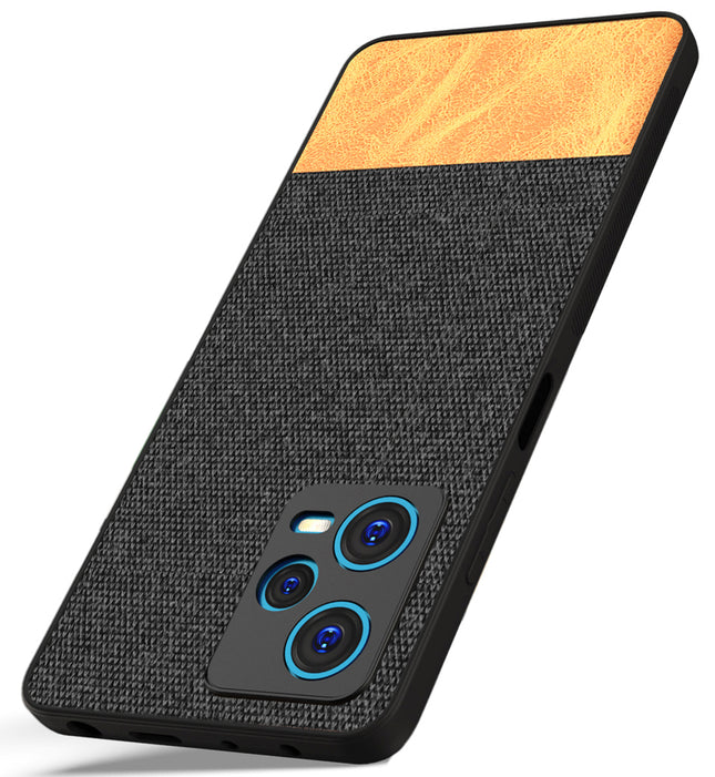 Mobizang Soft Fabric & Leather Hybrid for Redmi Note 12 Pro Back Cover | Shockproof Hybrid Slim Hard Anti Slip Back Case (Black , Brown)