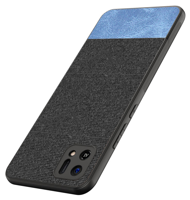 Soft Fabric & Leather Hybrid Protective Case Cover for Oppo A16K (Black ,Blue)