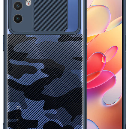 Camo Slider Back Cover for Poco M3 PRO / Redmi Note 10T 5G , [Military Grade Protection] Shockproof Slim Clear Camera Shield Bumper Back Case (Blue)