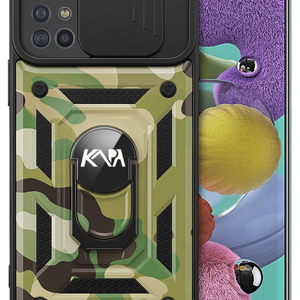 Tank Back Cover for Samsung Galaxy A71 , Inbuilt Ring & Slider [Military Grade Protection] Shockproof Lens Protection Case (Green)