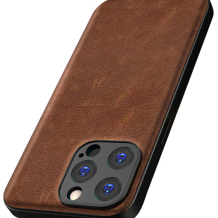 Mobizang Tux Leather Back Cover for Apple iPhone 15 Pro Max | Slim Shockproof Camera Protection Bumper Case (Brown)