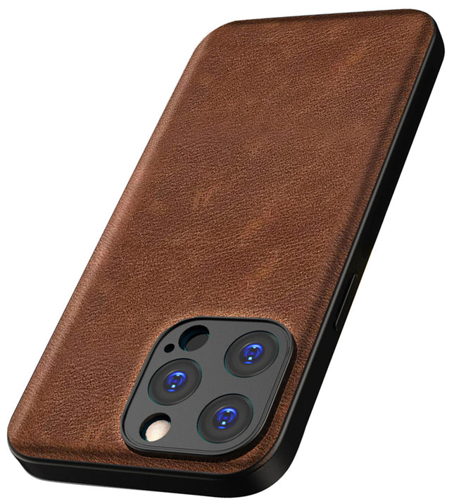 Mobizang Tux Leather Back Cover for Apple iPhone 15 Pro Max | Slim Shockproof Camera Protection Bumper Case (Brown)