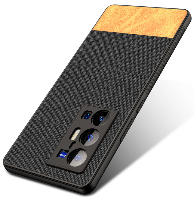Soft Fabric & Leather Hybrid Protective Case Cover for Vivo X70 PRO PLUS (Black,Brown)