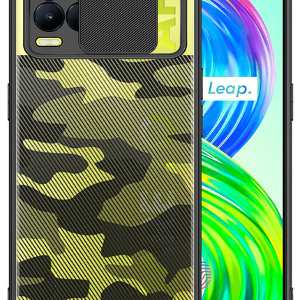 Camo Slider Back Cover for Realme 8 Pro / Realme 8 (4G) , [Military Grade Protection] Shockproof Slim Clear Camera Shield Bumper Back Case (Black)