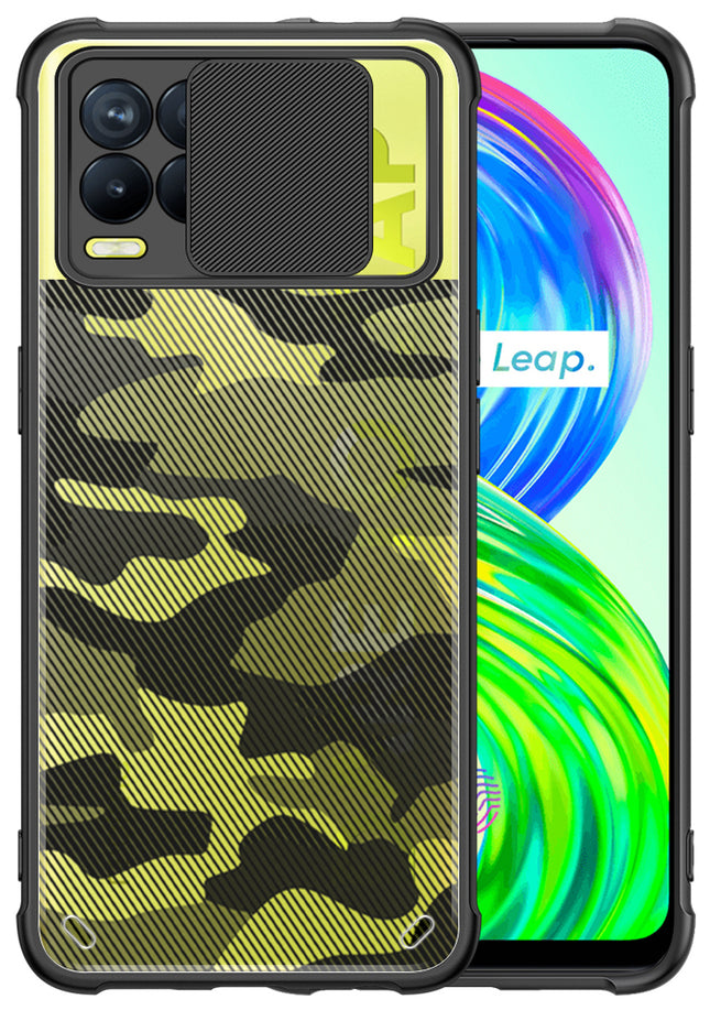 Camo Slider Back Cover for Realme 8 Pro / Realme 8 (4G) , [Military Grade Protection] Shockproof Slim Clear Camera Shield Bumper Back Case (Black)