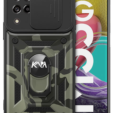 Mobizang Tank Back Cover for Samsung Galaxy M33 (5G) , Ring + Slider Shockproof Lens Protection Case (Black)