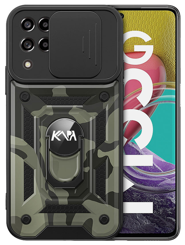 Mobizang Tank Back Cover for Samsung Galaxy M33 (5G) , Ring + Slider Shockproof Lens Protection Case (Black)